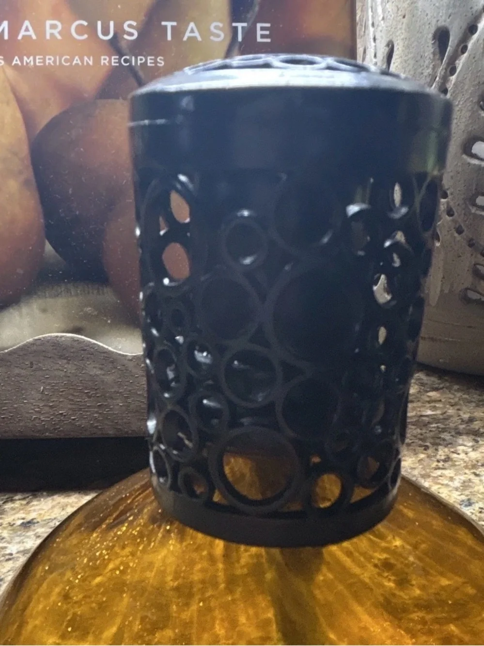 Amber Glass Reed Diffuser with Decorative Black Metal Top
